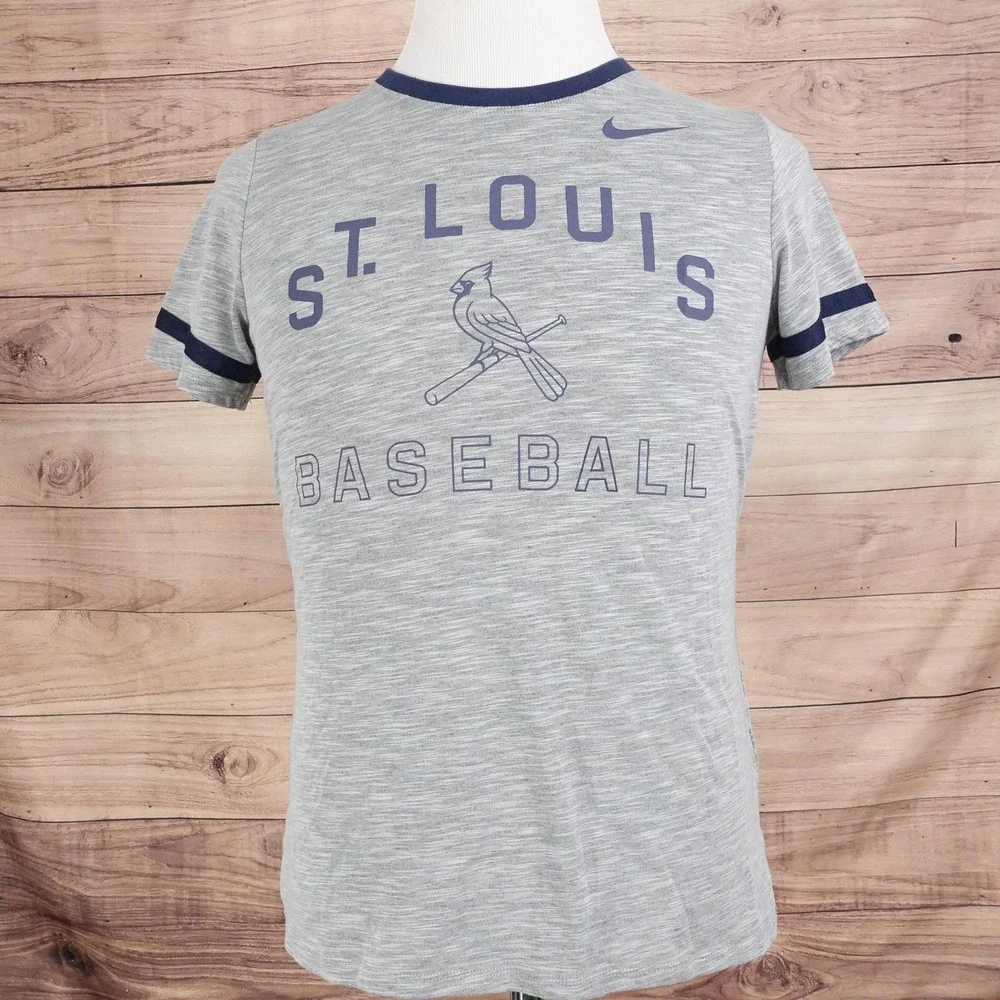 St. Louis Cardinals T-Shirt‎ womens M Gray MLB Baseball Nike Dri-Fit Tee Ringers
